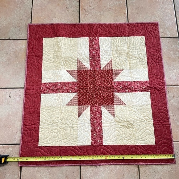 Handmade Red Cream Quilt 36” Square - Picture 3 of 6